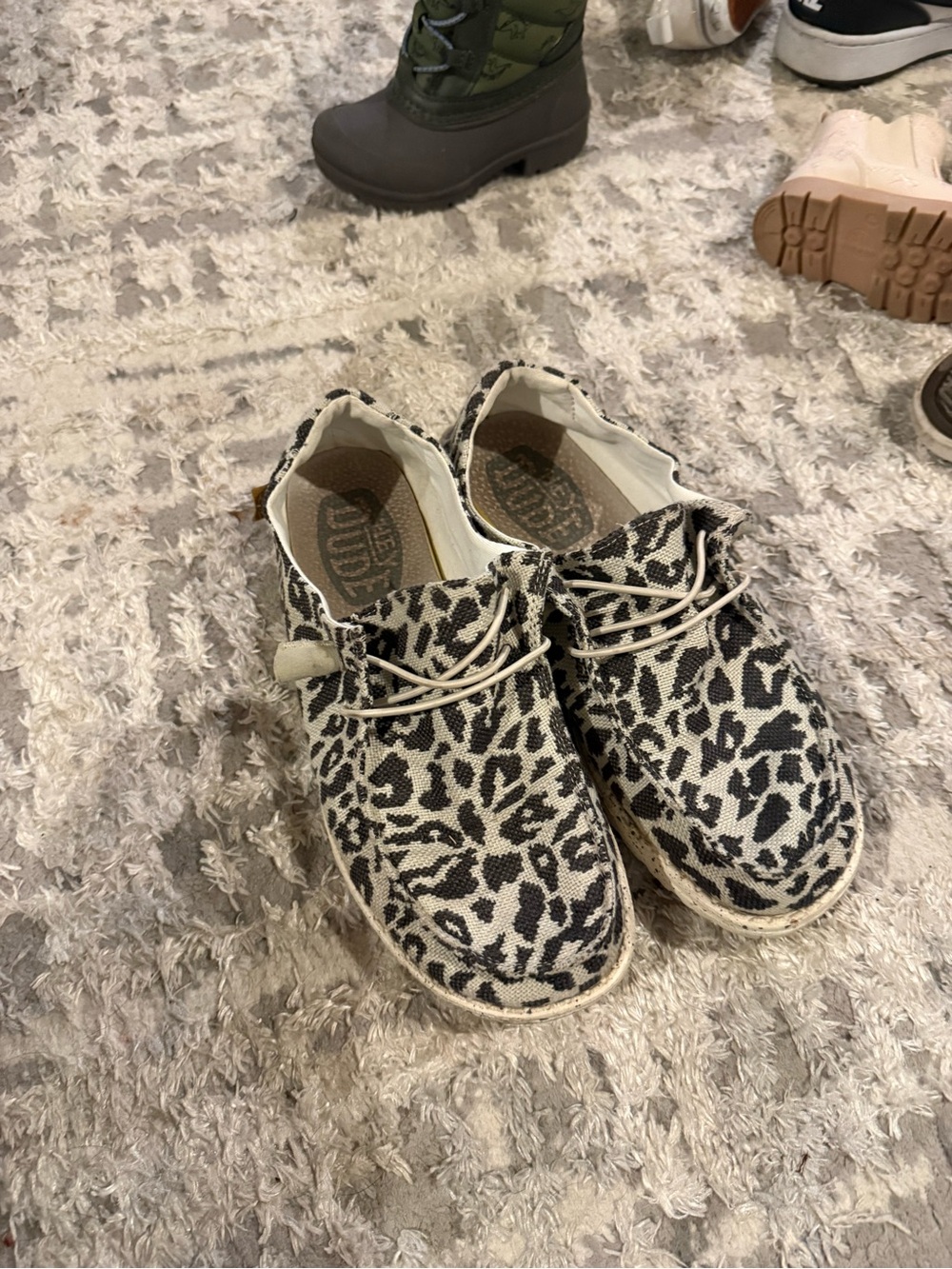 Hey Dude Kids Canvas Sneakers in Black & White Leopard Print